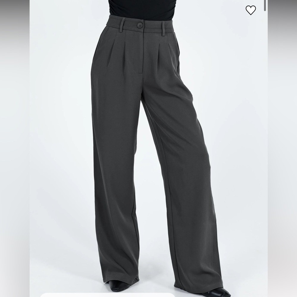 Princess Polly Pants Womens 10 Archer Pleated Wide Leg Charcoal Grey High Waist